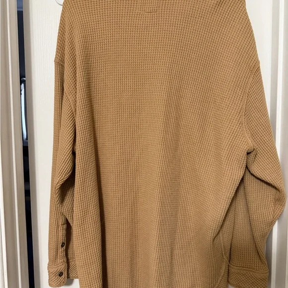 aerie Camel Waffle-Knit Button Shirt Jacket - Picture 2 of 3